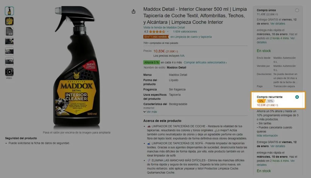 Comprar producto recurrente en Amazon