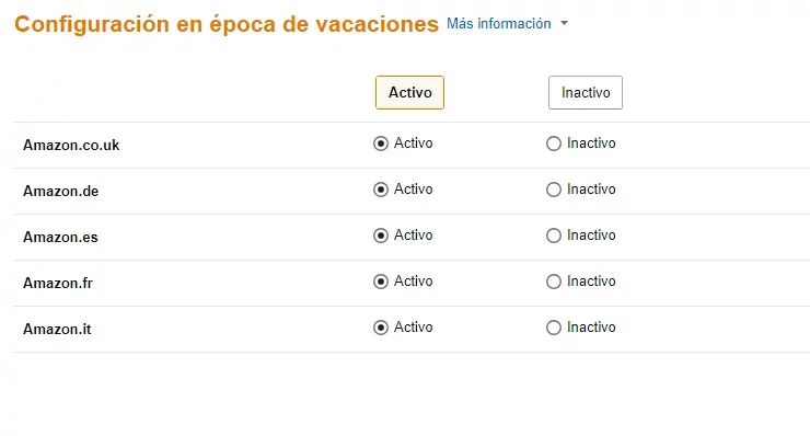 Configurar Vacaciones en Amazon