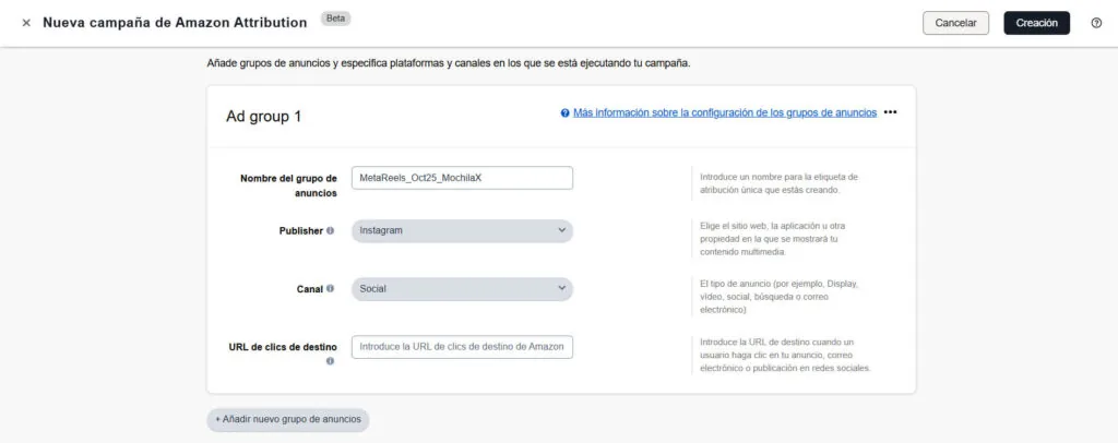 Amazon Attribution generar enlace UTM manualmente