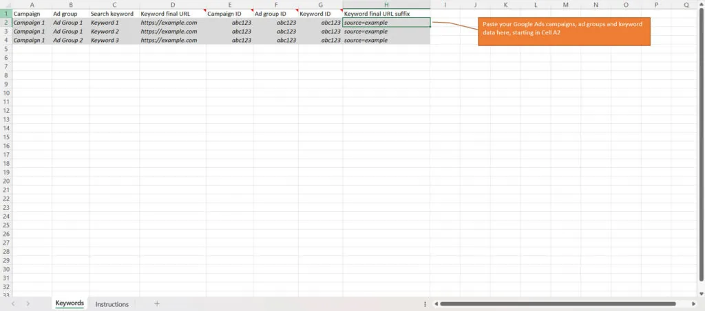Amazon Attribution ejemplo hoja de cálculo cargando archivo
