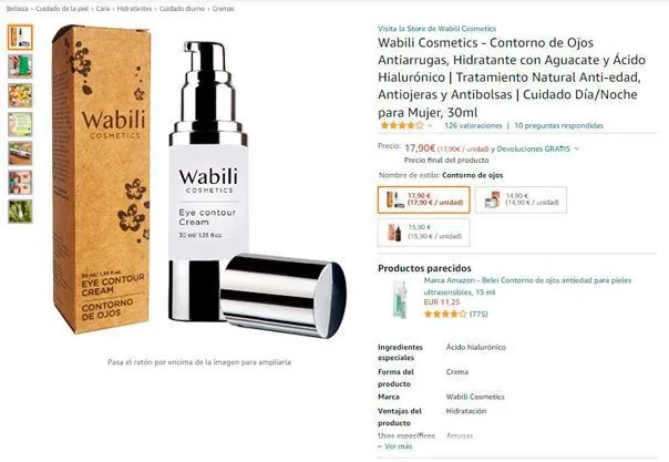 Ficha de producto en Amazon