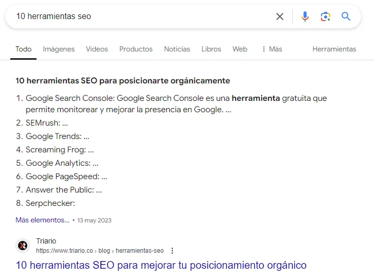 featured snippet lista